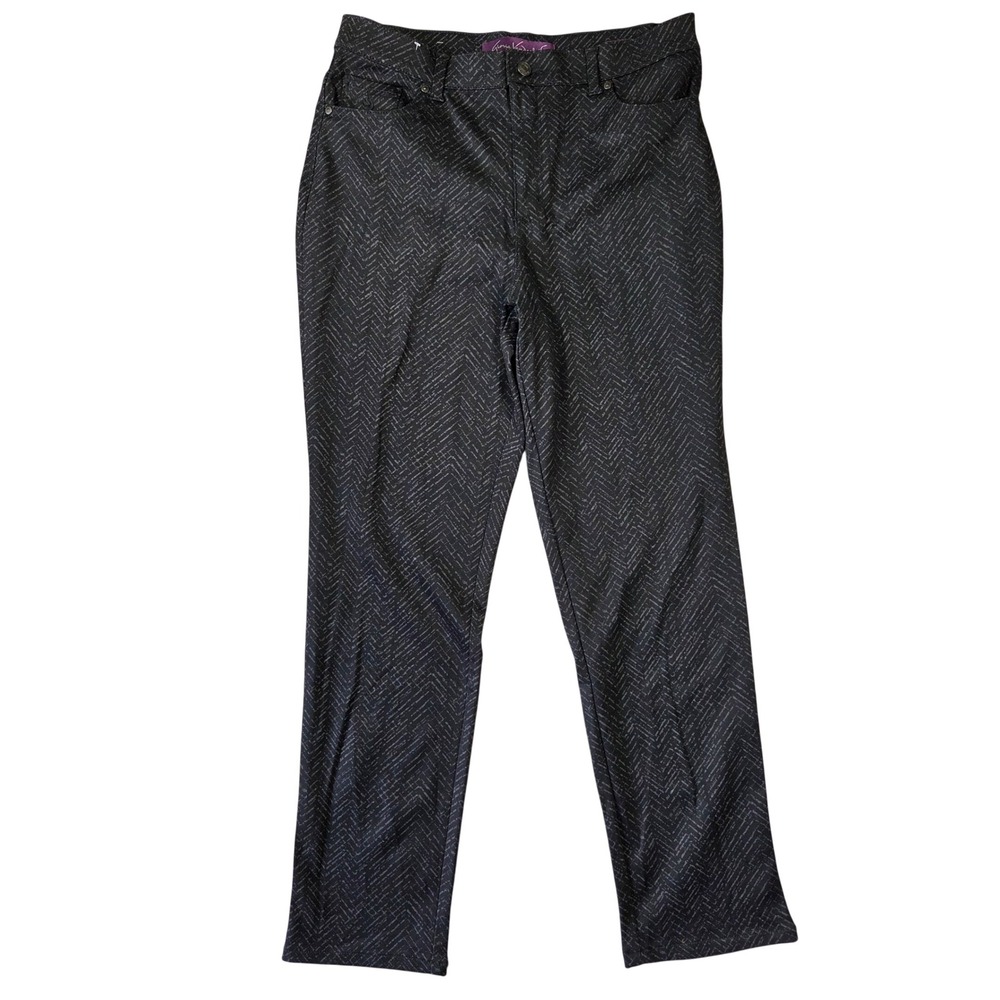 Gloria Vanderbilt Amanda Pants 12 Black Grey Herringbone Straight Leg High Rise